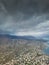 Cloudy aerial view of Athens by the sea Greece