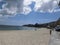 Cloudy beach landscape in the town of Cangas located in Galicia