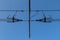Cloudy, blue sky background with high voltage lines