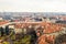 Cloudy day aerial view to clay pot roofs of Prague