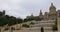 Cloudy day barcelona royal palace fountain side front 4k spain