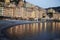 Cloudy day at the beach in the city of Camogli. North Italy