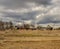 Cloudy day in early spring. Abandoned farm buildings. Russia.