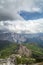 Cloudy day in Italian Dolomites Alps. Beautiful mauntain landscape. Passo Pordoi. South Tyrol. Italy