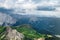 Cloudy day in Italian Dolomites Alps. Beautiful mauntain landscape. Passo Pordoi. South Tyrol. Italy