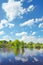 Cloudy landscape with flood waters of Narew river