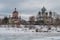 Cloudy March evening on the banks of the Tikhvinka River. Tikhvin