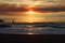 Cloudy skies and sunset over Oregon Coast Pacific ocean rocky outcrops