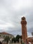 Cloudy sky behind bell tower