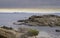 Cloudy sky and calm sea at sunset time, Rosas bay , Costa Brava, Spain