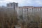 Cloudy sky over abandoned residential buildings in Pripyat