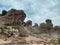 Cloudy sky over high sheer cliffs with bizarre shapes