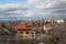 Cloudy sky over village homes