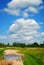 Cloudy sky and puddle on road