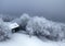 Cloudy snowing day at ski resort Vermont