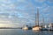 Cloudy sunrise over Channel Islands harbor in Port Hueneme California USA