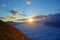 Cloudy sunrise ridge view from the Augstmatthorn in the Bernese Oberland. Overlooking the scenery of lake Brienz, Brienzersee,