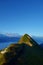 Cloudy sunrise ridge view from the Augstmatthorn in the Bernese Oberland. Overlooking the scenery of lake Brienz, Brienzersee,