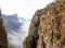 Cloudy Tian Men Mountains in Zhangjiajie with red praying fabric .