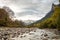 Cloudy valley in autumn