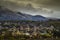 Cloudy village from above