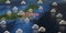 Cloudy weather icons near Tokyo city on the map, weather forecast related 3D rendering