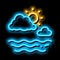Cloudy Weather on Sea neon glow icon illustration