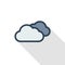 Cloudy weather thin line flat color icon. Linear vector symbol. Colorful long shadow design.