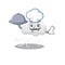 Cloudy windy chef cartoon character serving food on tray