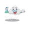 Cloudy windy smart Professor Cartoon design style working with glass tube