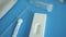 Clouse up unpacked kit of rapid test covid-19 - test cassette, pipette, reagent flask tube and scarifier. Diagnosis of