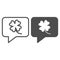 Clover leaf in chat bubble line and solid icon. Shamrock sticker in dialog outline style pictogram on white background