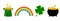 Clover leaf, pot with money, green hat and rainbow. St. Patrick icon set line. Flat design. White background. Isolated