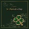 CLOVER SHEET on a green background. JEWELERY. Golden clover. Chic postcard for Saint Patricks Day. Horizontal format