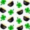Clover texture and pots of coins on St. Patrick\'s Day