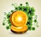 Clovers plants with gold coins to st patrick event