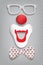 Clown accessories isolated on transparent background. Vector clown glasses, nose, mouth and bow tie polka dot.