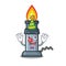 Clown bunsen burner above wooden cartoon table