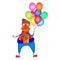 Clown with colorful balloons isolated on white background.