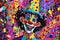 clown and confetti with birthday party hat, in the style of whimsical naive art 1 April Fool`s day concept