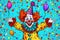 clown and confetti with birthday party hat, in the style of whimsical naive art 1 April Fool`s day concept