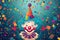 clown and confetti with birthday party hat, in the style of whimsical naive art 1 April Fool`s day concept