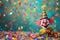 clown and confetti with birthday party hat, in the style of whimsical naive art 1 April Fool`s day concept