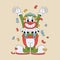 Clown with confetti in cartoon groovy style.