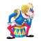 Clown on drums icon, cartoon style