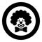 Clown face head with big bow and curly hair Circus carnival funny invite concept icon in circle round black color vector