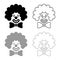 Clown face head with big bow and curly hair Circus carnival funny invite concept icon outline set black grey color vector