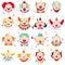 Clown faces vector isolated icons set