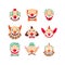 Clown faces vector isolated icons set.
