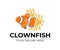 Clown fish and sea anemone, logo design. Marine underwater life, animal, nature and wildlife, vector design